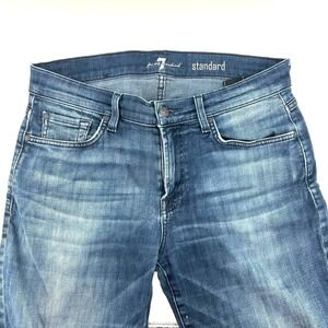 7 For All Mankind Standard Mens Jeans Blue Wash Size 31 Distressed Cut Heels